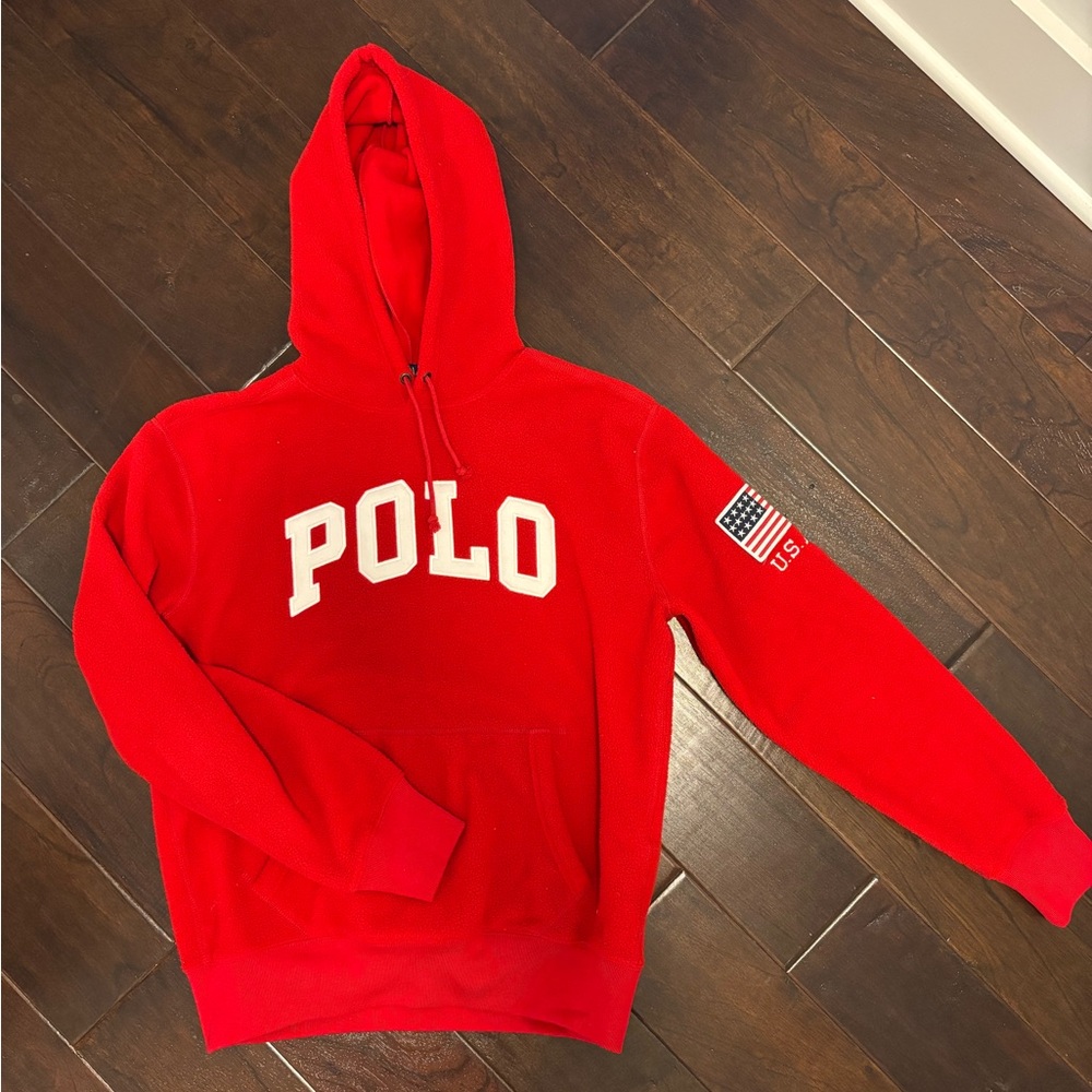 Polo Ralph Lauren fleece USA hoodie sweater red size small